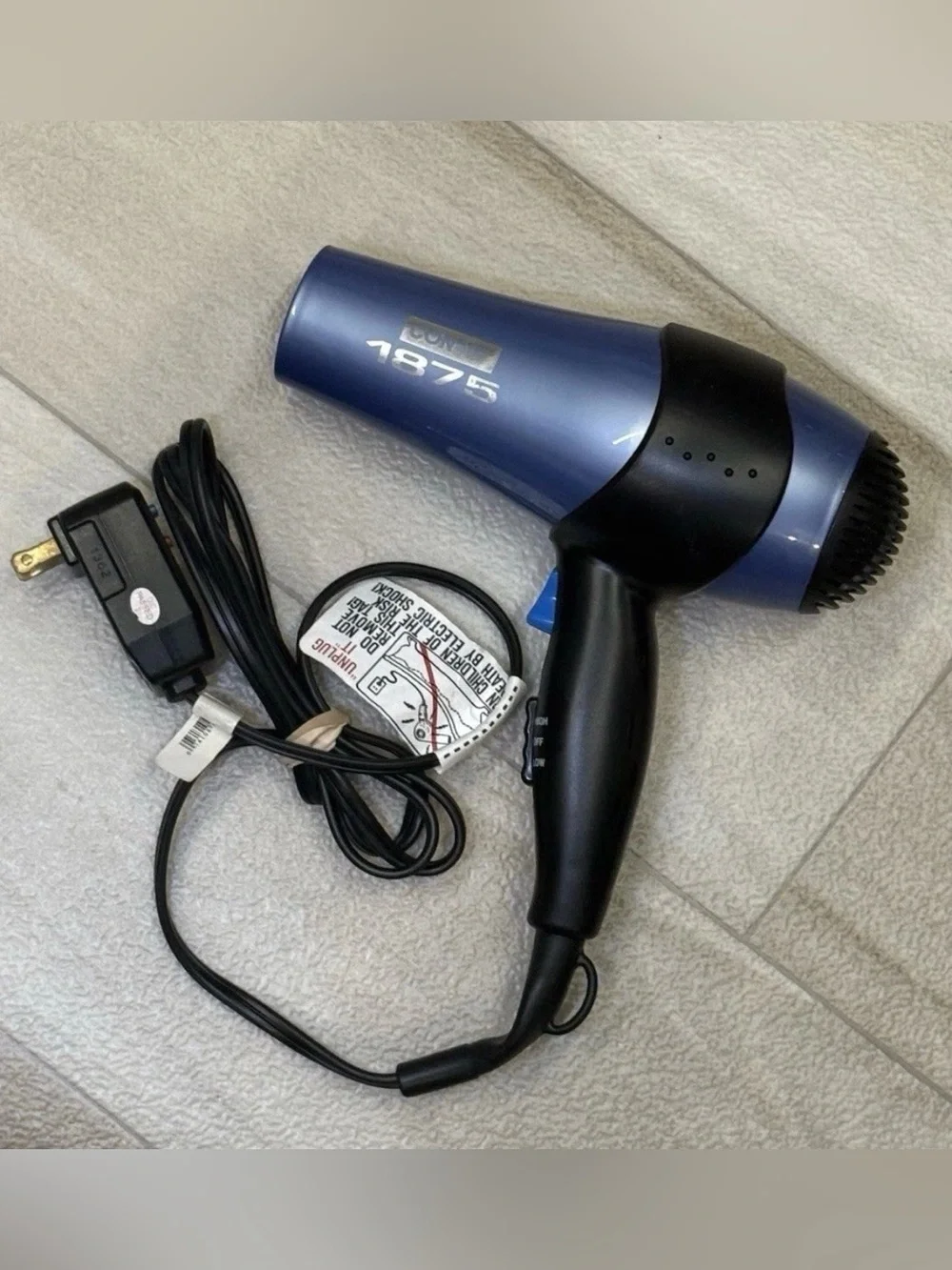 Conair 1875 Blue Hair Dryer With High And Low, Hot And Cool Set TESTED